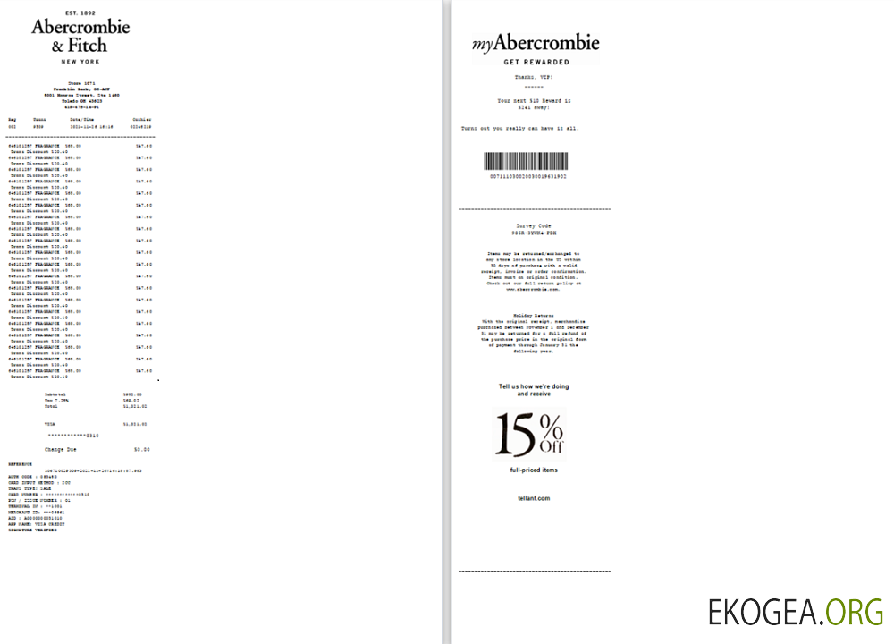USA New York Abercrombie & Fitch chèque de paiement au format Word et PDF scr